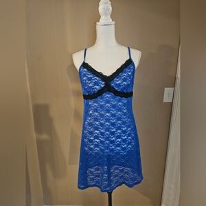 George Blue Lace Chemise with Black Trim